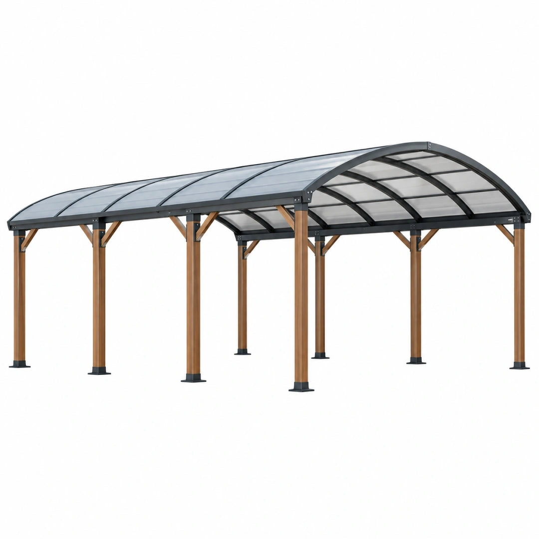 Cochera cubierta 600 x 300 x 270 cm de acero azul y negro para exterior