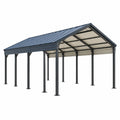 Cochera cubierta 600 x 300 x 290 cm de acero negro con techo inclinado para exterior