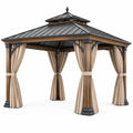 Cenador de jardín 300 x 300 cm de aluminio marrón y negro con cortinas estilo pabellón
