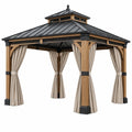 Cenador de jardín 400 x 400 x 320 cm de madera y metal beige marrón con cortinas