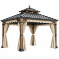 Cenador de jardín 300 x 300 x 300 cm de madera natural con techo negro y cortinas grises - pabellón exterior