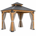 Cenador de jardín 300 x 300 x 300 cm de madera con techo metálico y cortinas estilo clásico