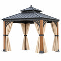 Cenador de jardín 360 x 360 x 350 cm de madera metal y piedra con techo piramidal