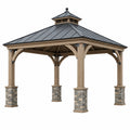 Pérgola de jardín 300 x 300 x 320 cm de madera marrón con techo metálico negro