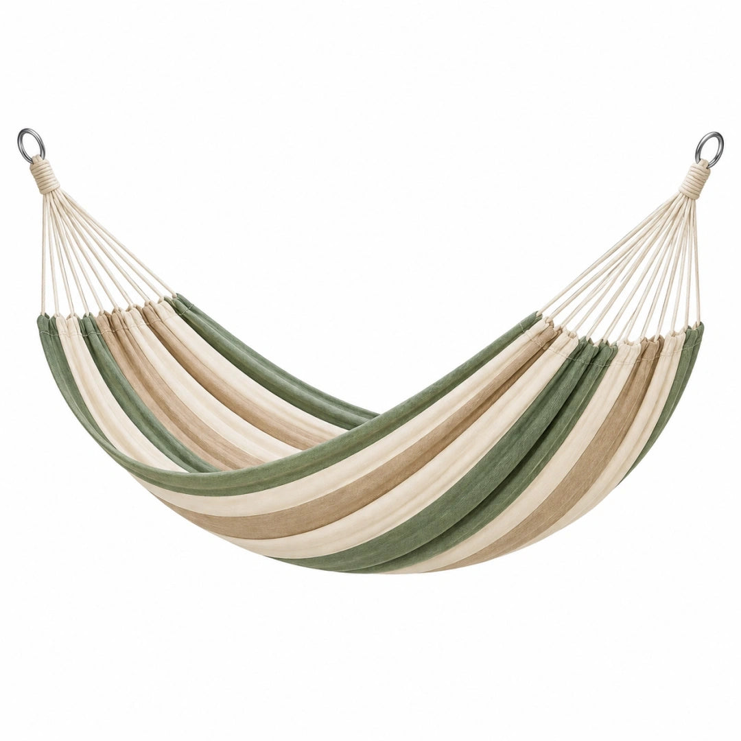 Hamaca 200 x 150 cm de algodón multicolor con barras de madera para jardín