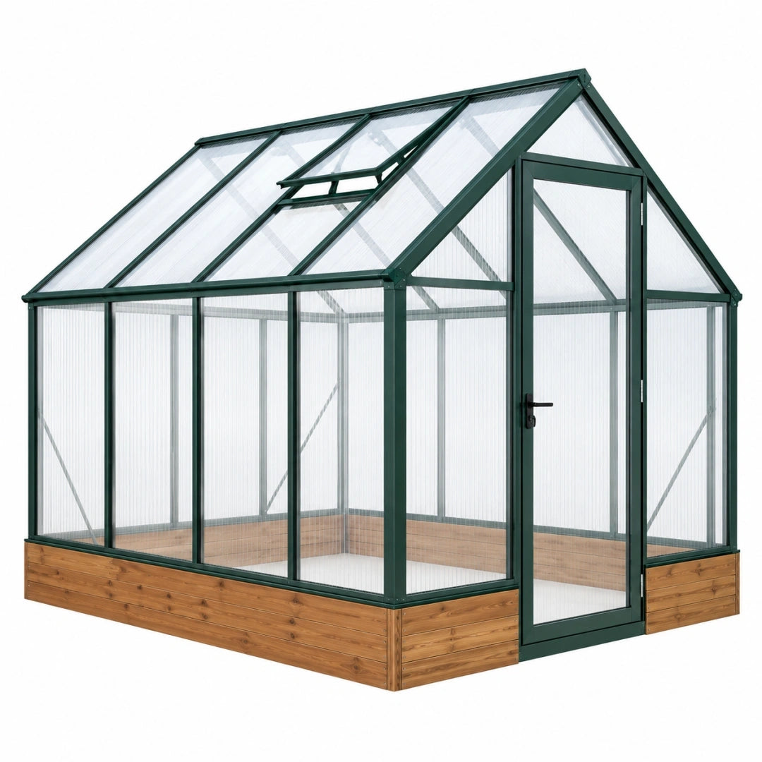 Invernadero 300 x 240 x 260 cm de metal verde con paneles transparentes - estilo victoriano para jardín