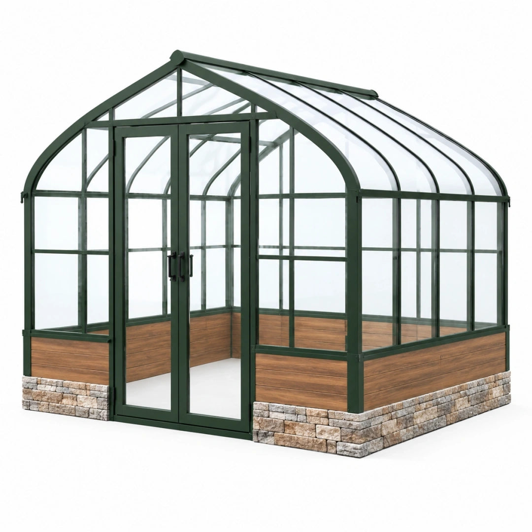 Invernadero de jardín 250 x 190 x 195 cm de aluminio y policarbonato marrón transparente con ventilación